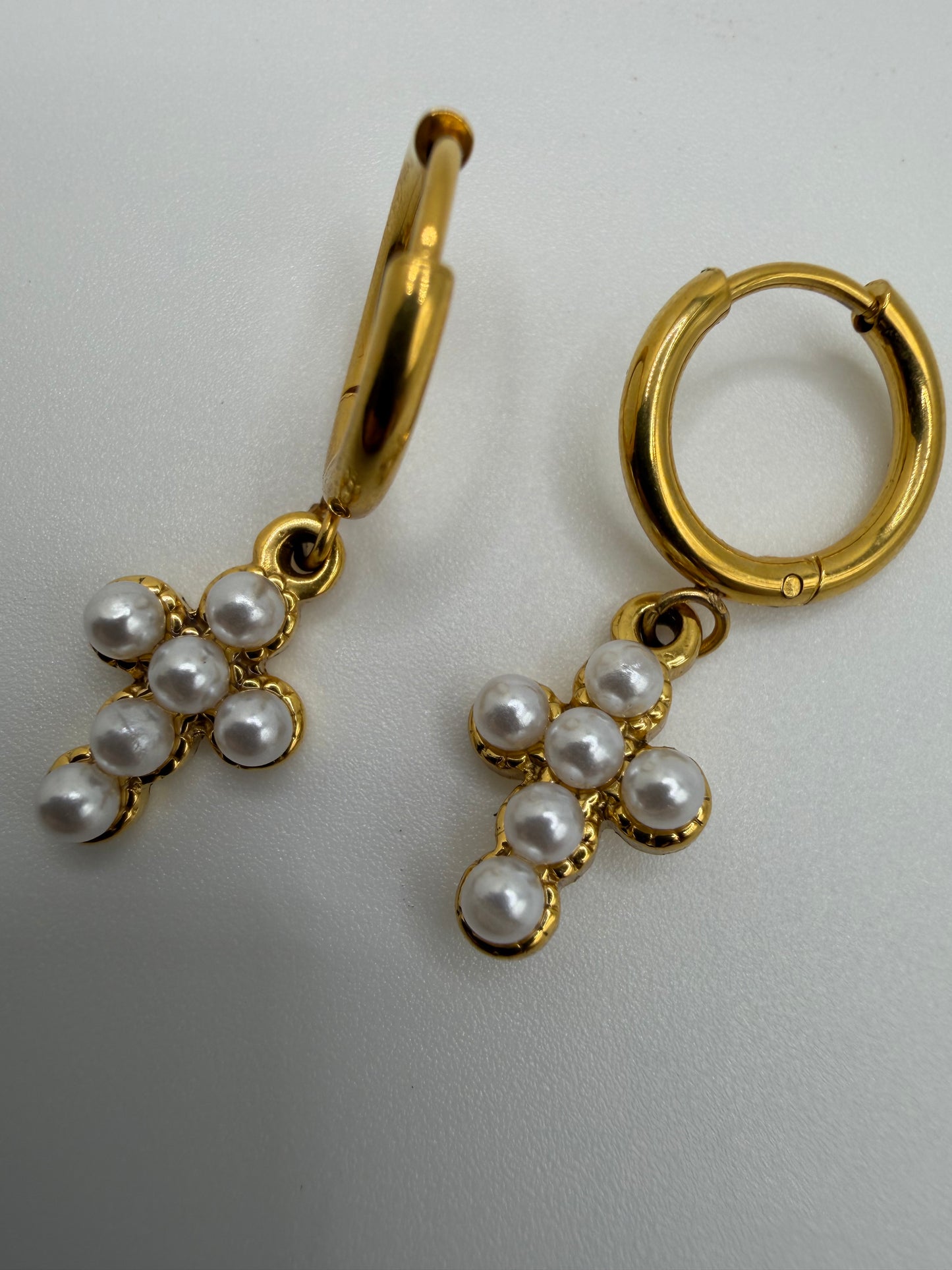 Pearl Cross Earrings