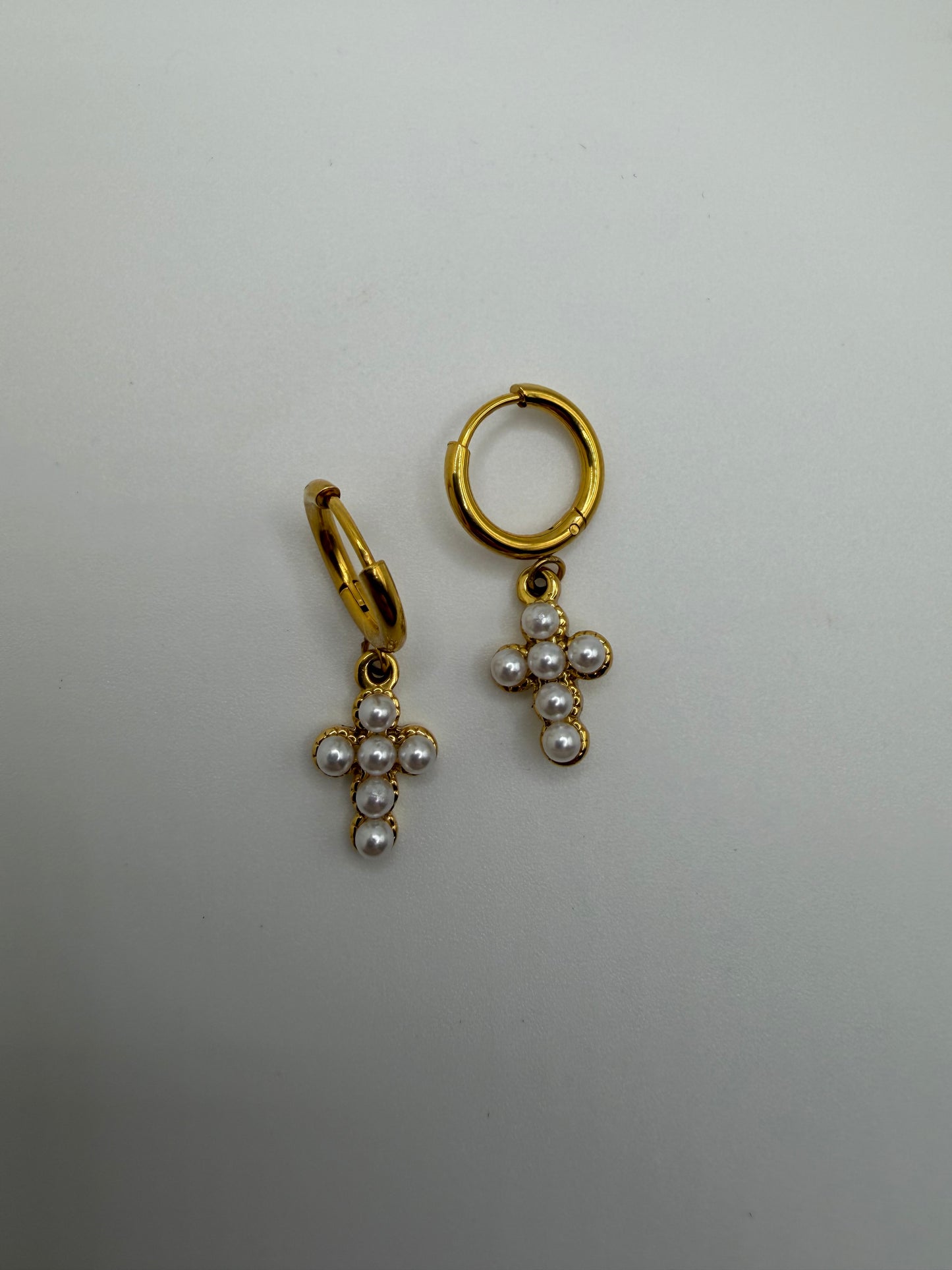 Pearl Cross Earrings