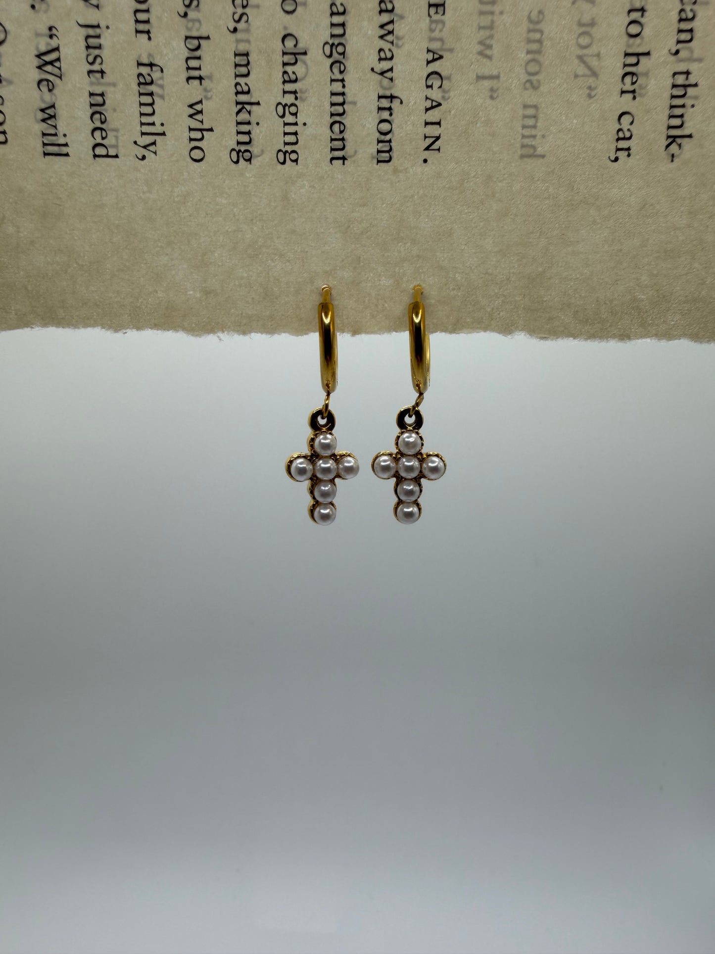 Pearl Cross Earrings