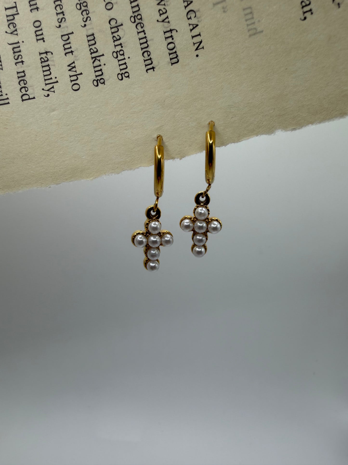 Pearl Cross Earrings