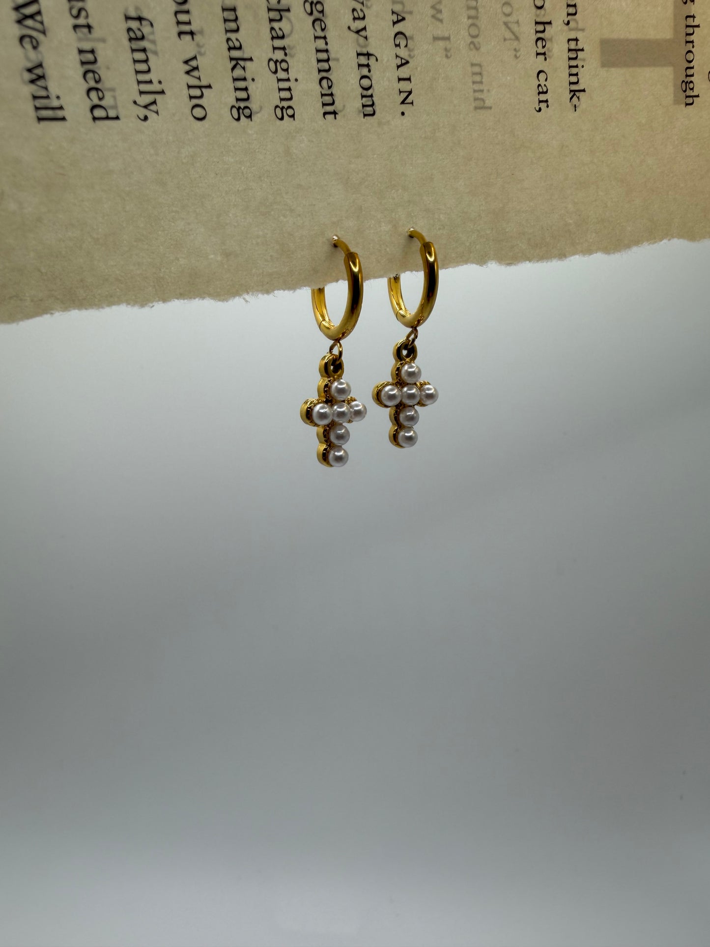 Pearl Cross Earrings