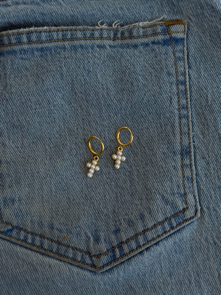Pearl Cross Earrings